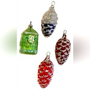VTG West Germany Hand Blown Glass Pinecone Ornaments Set of 3 Plus 1 Glass House